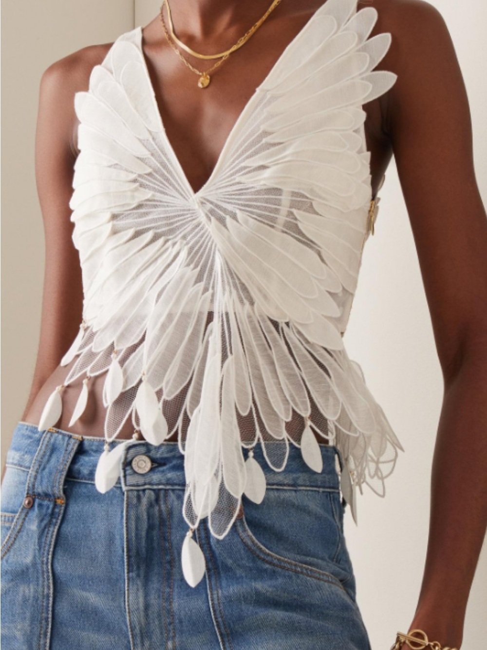 Zimmermann White Feather-Embellished V-Neck Camisole - Picture 3 of 5